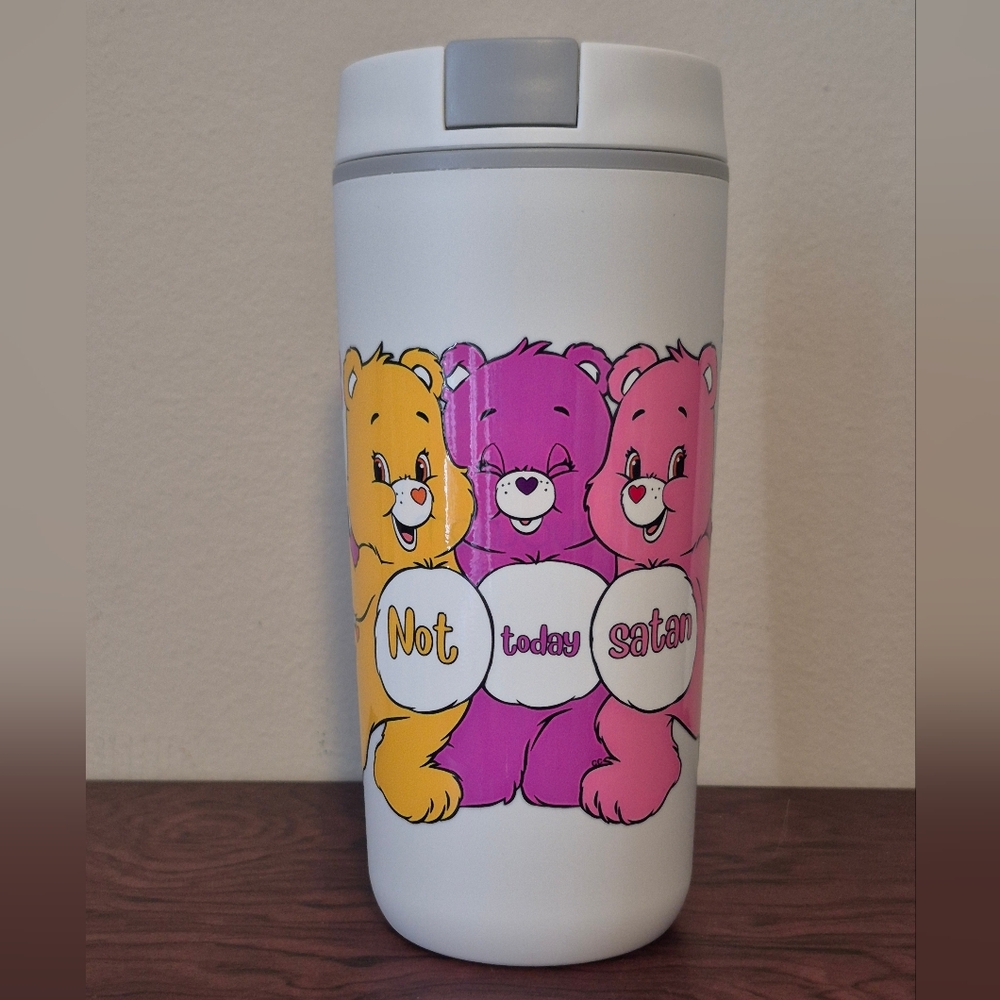 🪻3/$25 Cute Care Bears Flowers insulated travel 20oz mug tumbler white grey lid